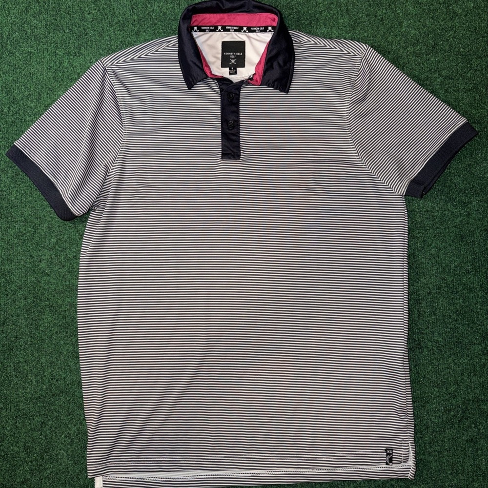 Kenneth Cole‎ Golf Polo Blue White Stripe Men's Small Shirt 123